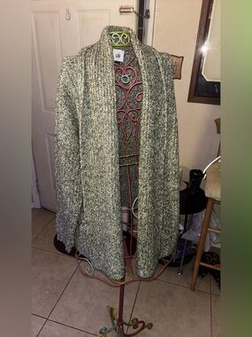 CAbi Marled Gray-Green Open Front Teddy Jacket